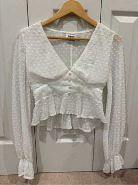 Princess Polly White Swiss Dot Peplum Top